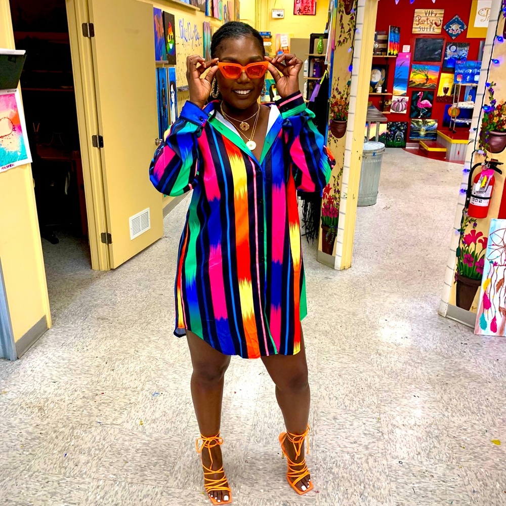 💚🧡❤️Multicolored Loose Fitted Dress